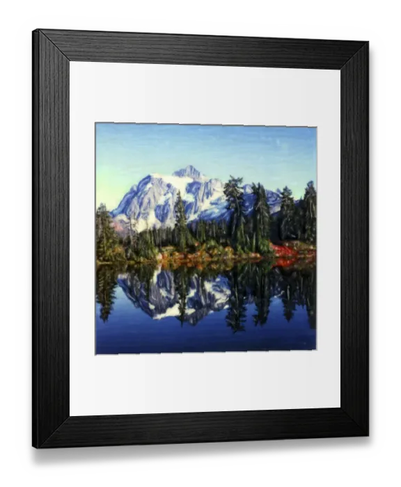 Framed Print : USA, Washington, Mt. Shuksan. Mt. Shuksan reflected in Reflection Lake in fall. Polaroid
