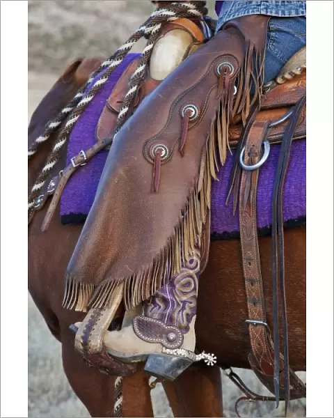 A close up of a cowgirls riding gear in Shell Wyoming