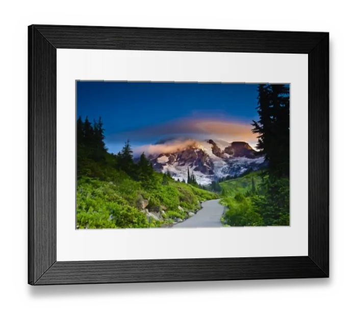 Framed Print : USA, Washington, Mt. Rainier. Morning sun blankets Mt. Rainier along the Skyline Trail