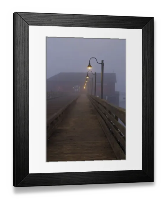 Framed Print : USA, WA, Whidbey Island. Coupeville wharf in fog pre dawn