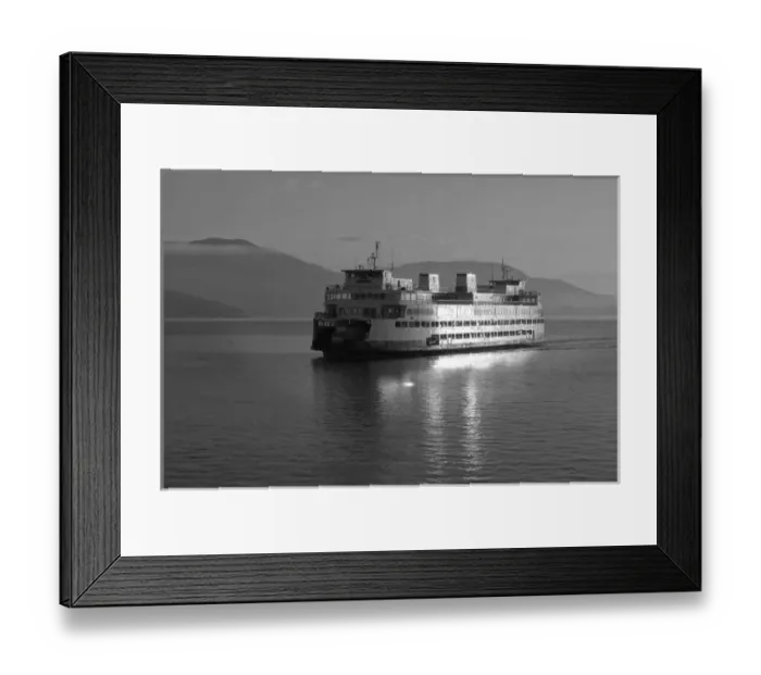 Framed Print : USA, Washington, San Juan Islands. A ferry glides across the water in front of Orcas