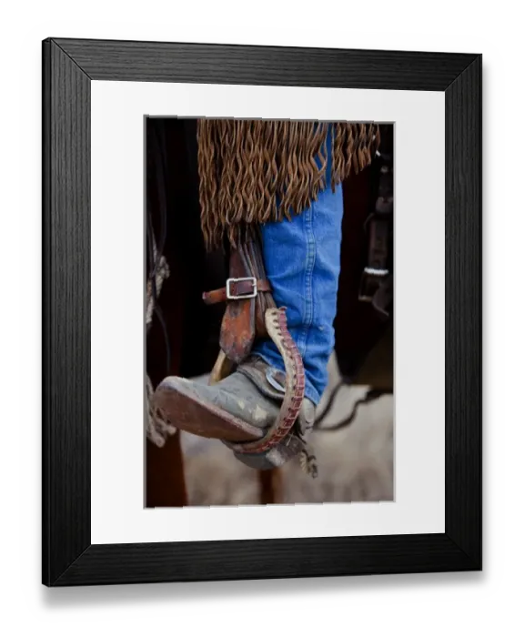 Framed Print : A close up of a cowboys riding gear in Shell Wyoming