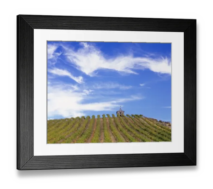 Framed Print : WA, Yakima Valley, Red Willow Vineyards with stone chapel Framed Print : WA, Yakima Valley, Red Willow Vineyards with stone chapel