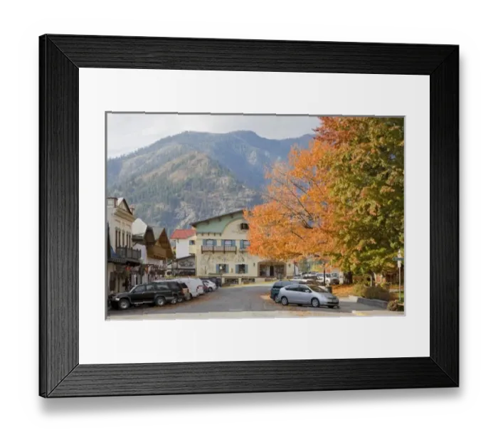 Framed Print : WA, Leavenworth, Bavarian style village, view of colorful Front Street Framed Print : WA, Leavenworth, Bavarian style village, view of colorful Front Street
