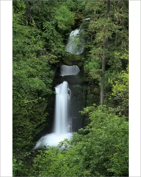WA, Gifford Pinchot NF, Curly Creek Falls and natural arch formed from water flow