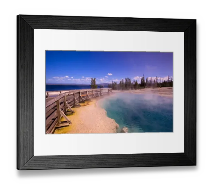 Framed Print : USA. Wyoming. Yellowstone National Park. Tourist at Black Pool in the West Thumb Geyser Basin