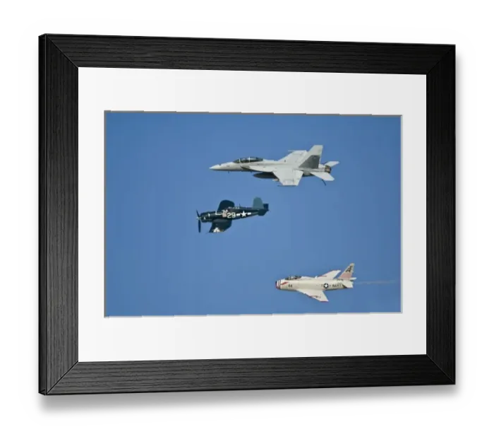 Framed Print : FJF Fury, Corsair and F-18 E Super Hornet at Ea Air Show, Oshkosh 2006