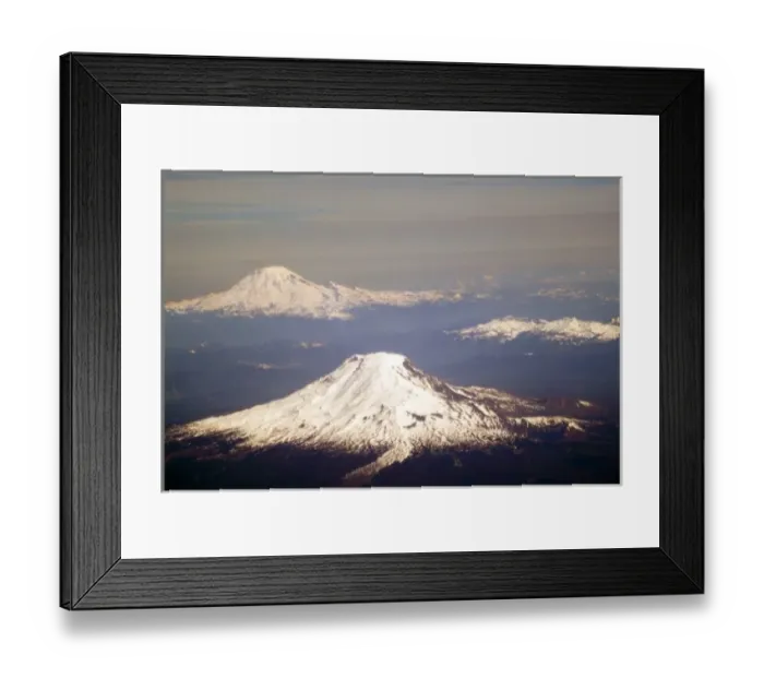 Framed Print : Aerial view of snow capped Mt. Adams and Mt. Rainier in the Washington Cascades Framed Print : Aerial view of snow capped Mt. Adams and Mt. Rainier in the Washington Cascades