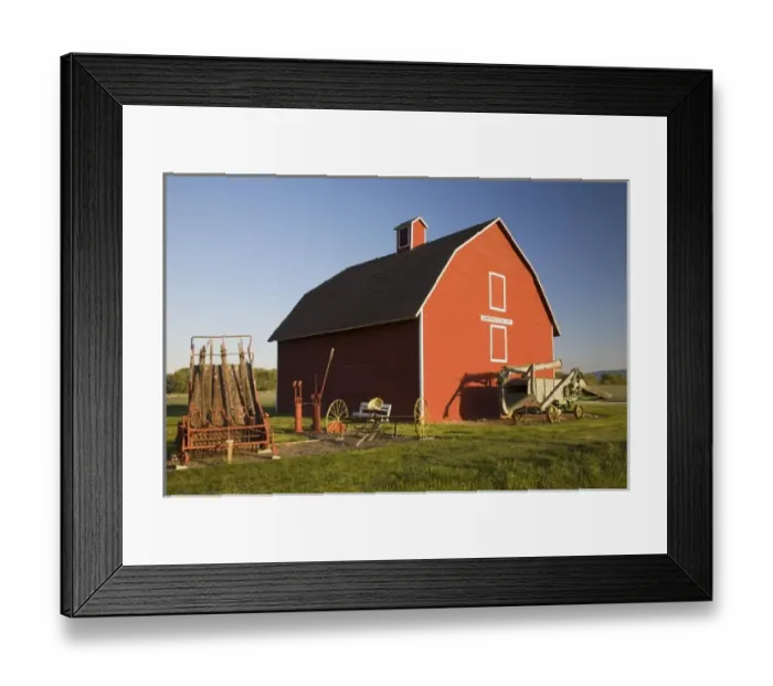 Framed Print : WA, Olmstead Place State Park, 1908 barn and farm implements Framed Print : WA, Olmstead Place State Park, 1908 barn and farm implements