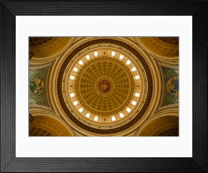 Framed Print : USA, Wisconsin, Madison, View looking up at massive and ornate dome inside State