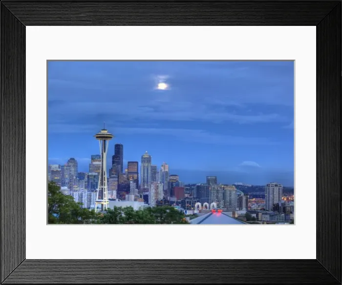 Framed Print : WA, Seattle, Seattle skyline with moon rising from Kerry Park Framed Print : WA, Seattle, Seattle skyline with moon rising from Kerry Park