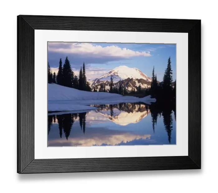 Framed Print : WA, Mt. Rainier NP, Mt. Rainier and clouds reflected in Upper Tipsoo Lake at sunrise Framed Print : WA, Mt. Rainier NP, Mt. Rainier and clouds reflected in Upper Tipsoo Lake at sunrise
