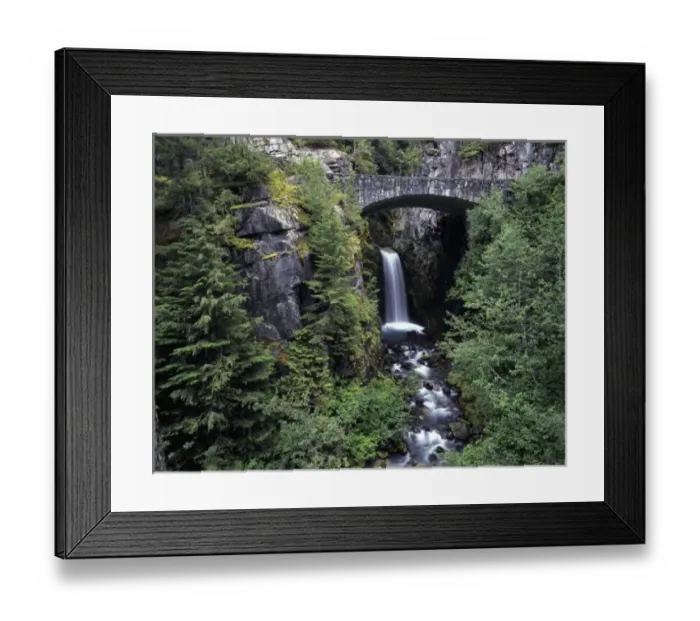 Framed Print : WA, Mt. Rainier NP, Christine Falls and stone bridge Framed Print : WA, Mt. Rainier NP, Christine Falls and stone bridge