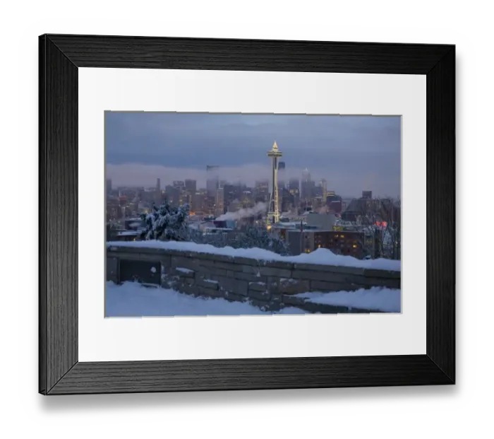 Framed Print : WA, Seattle, Kerry Park, view of the Space Needle, with fresh snow Framed Print : WA, Seattle, Kerry Park, view of the Space Needle, with fresh snow