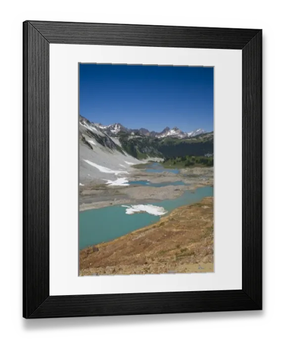 Framed Print : WA, Glacier Peak Wilderness, Upper Lyman Lake, Miners Ridge in the background
