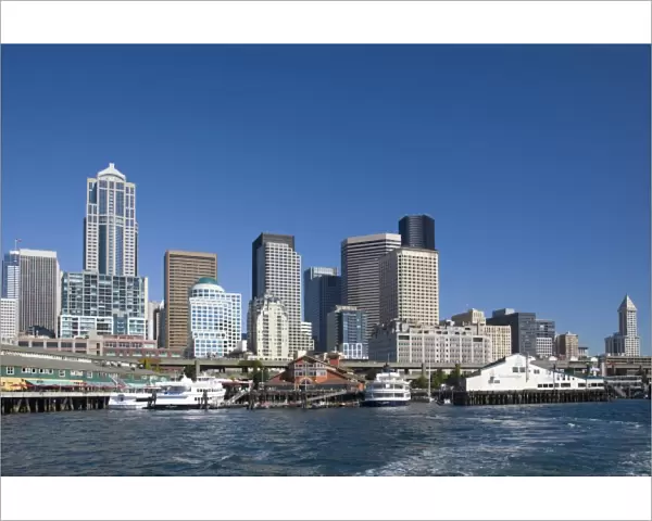 WA, Seattle, Seattle skyline with Smith Tower from Elliott Bay
