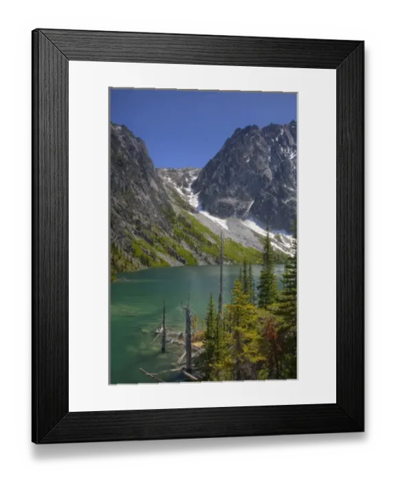 Framed Print : NA, WA, Alpine Lakes Wilderness, Colchuck Lake, with view up Aasgard Pass, Dragontail Framed Print : NA, WA, Alpine Lakes Wilderness, Colchuck Lake, with view up Aasgard Pass, Dragontail