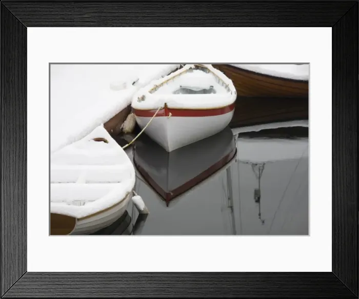 Framed Print : WA, Seattle, Center for Wooden Boats, Lake Union, with fresh snow