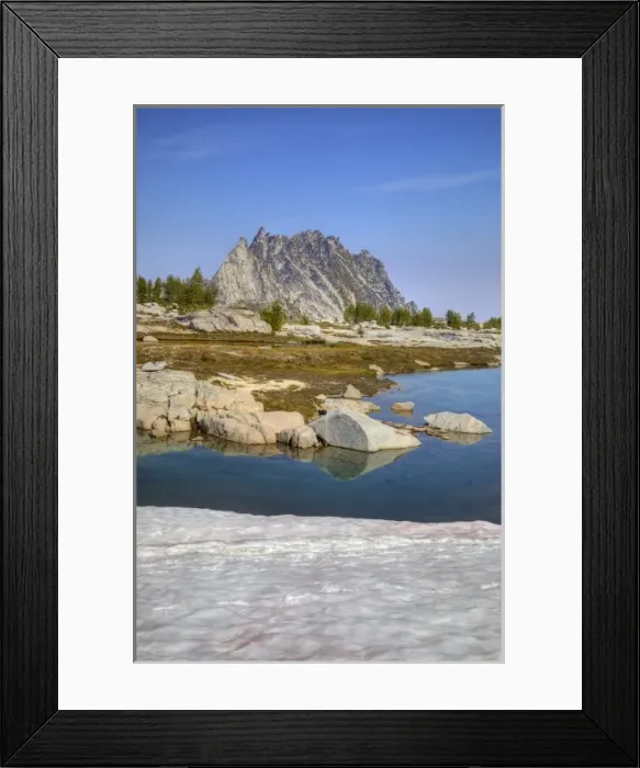 Framed Print : WA, Alpine Lakes Wilderness, Enchantment Lakes, Brisengamen Lakelets, with Temple Ridge