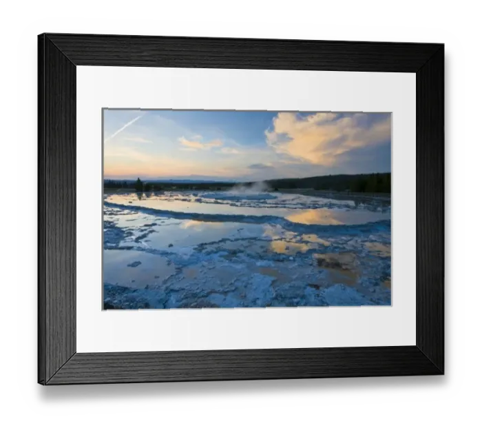 Framed Print : USA, Wyoming, Yellowstone National Park, geyser at sunset Framed Print : USA, Wyoming, Yellowstone National Park, geyser at sunset