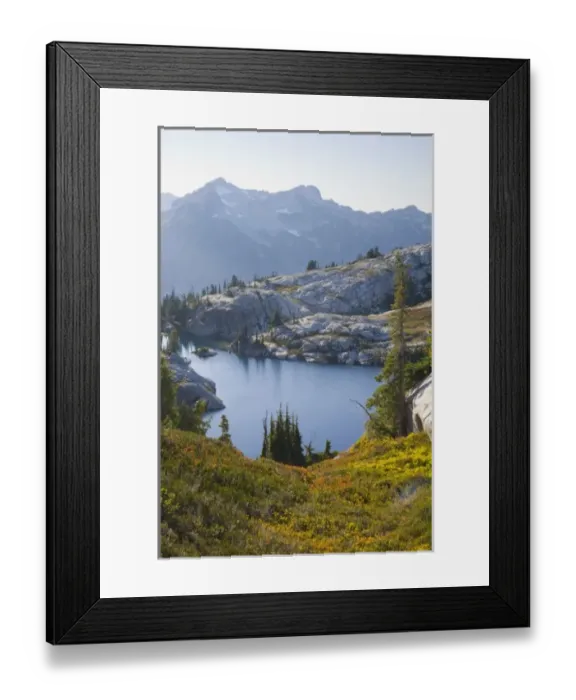 Framed Print : WA, Alpine Lakes Wilderness, Lower Robin Lake, Mount Daniel in background