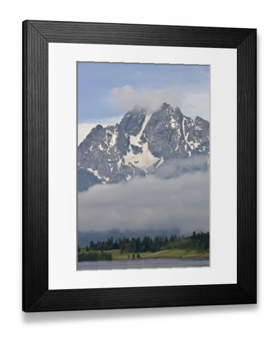 Framed Print : Mount Moran emerges from the fog as seen from Jackson Lake, -Grand Teton Naitonal Park