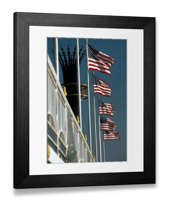 Framed Print : USA. American flags and smoke stack Framed Print : USA. American flags and smoke stack