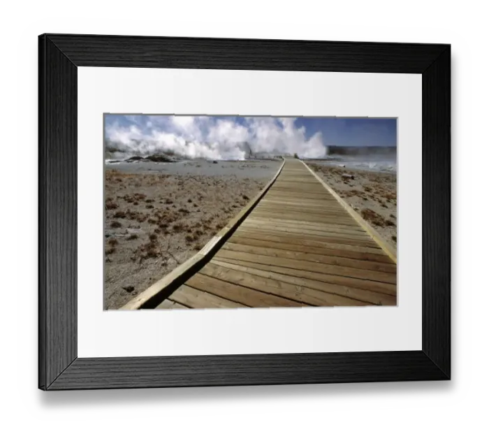 Framed Print : USA, Wyoming, Yellowstone NP. A wooden walkway leads to and from the famed Mammoth Hot Springs Framed Print : USA, Wyoming, Yellowstone NP. A wooden walkway leads to and from the famed Mammoth Hot Springs
