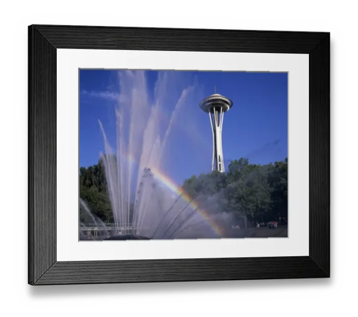 Framed Print : WA, Seattle, Space Needle with International Fountain and Rainbow Framed Print : WA, Seattle, Space Needle with International Fountain and Rainbow