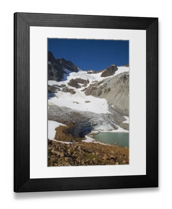 Framed Print : WA, Glacier Peak Wilderness, Upper Lyman Lake and the Lyman Glacier