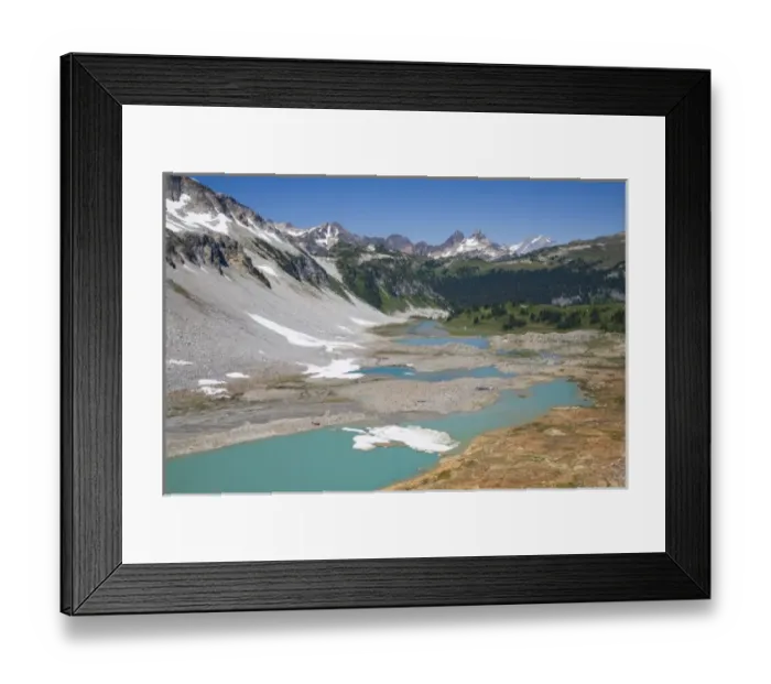 Framed Print : WA, Glacier Peak Wilderness, Upper Lyman Lake, Miners Ridge in the background