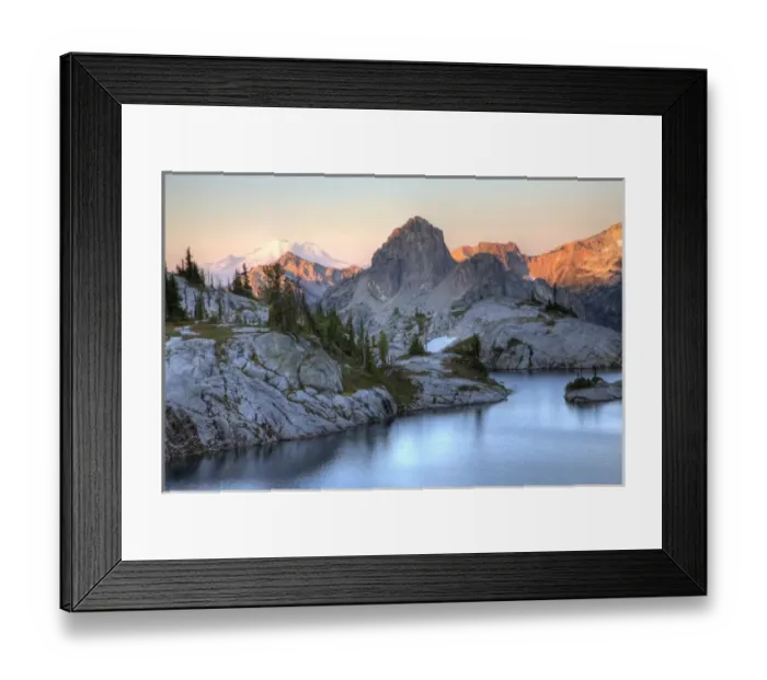 Framed Print : WA, Alpine Lakes Wilderness, Lower Robin Lake, with Cathedral Rock and Mount Rainier Framed Print : WA, Alpine Lakes Wilderness, Lower Robin Lake, with Cathedral Rock and Mount Rainier