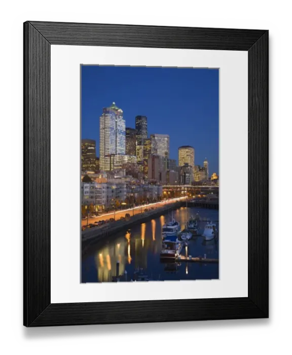 Framed Print : WA, Seattle, Seattle skyline from Pier 66 with Elliott Bay Framed Print : WA, Seattle, Seattle skyline from Pier 66 with Elliott Bay