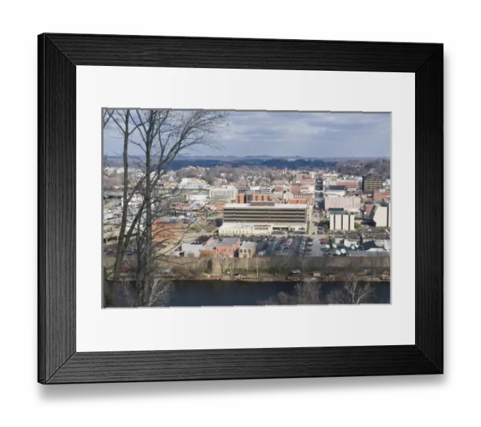 Framed Print : USA, WV, Parkersburg. View of Parkersburg from Fort Boreman Historic Park. Little Framed Print : USA, WV, Parkersburg. View of Parkersburg from Fort Boreman Historic Park. Little
