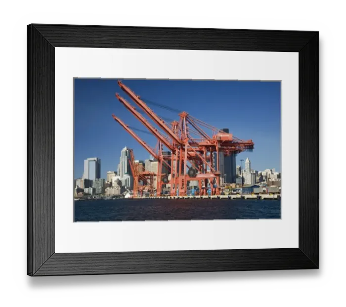 Framed Print : WA, Seattle, Seattle skyline with shipping cranes from Elliott Bay Framed Print : WA, Seattle, Seattle skyline with shipping cranes from Elliott Bay