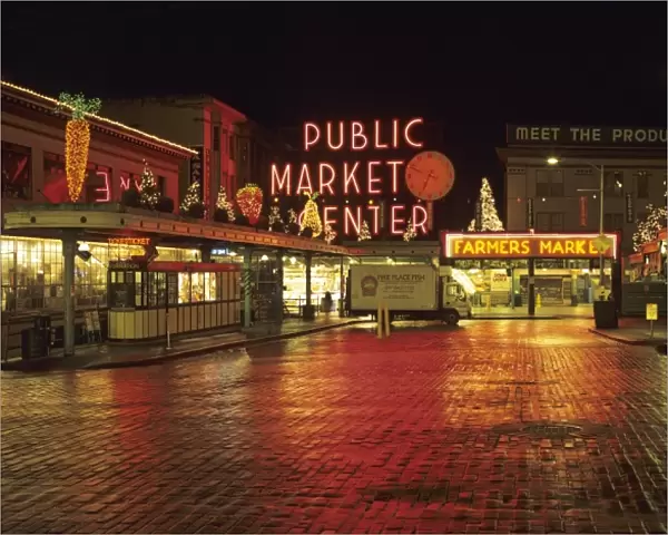 WA, Seattle, Market Entrance at Pike Place Market before dawn