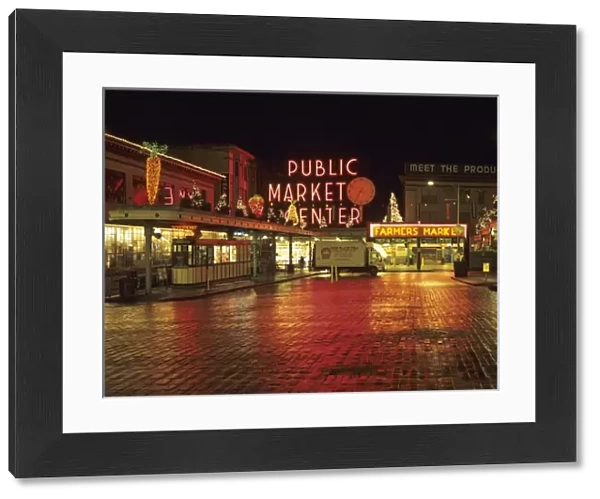 WA, Seattle, Market Entrance at Pike Place Market before dawn