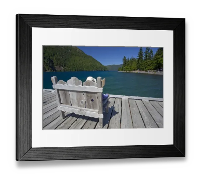 Framed Print : USA, Washington, Olympic National Park, Lake Crescent, relaxing time at the lake (MR)