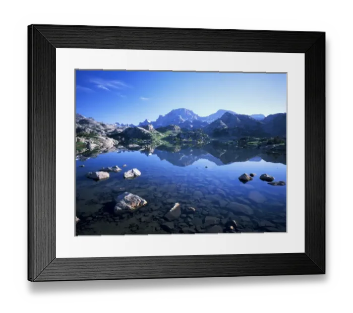 Framed Print : Bridger Wilderness, Wyoming. USA. Island Lake at sunrise. Fremont Peak in distance Framed Print : Bridger Wilderness, Wyoming. USA. Island Lake at sunrise. Fremont Peak in distance