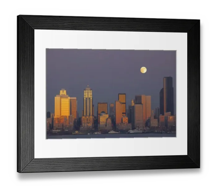 Framed Print : WA, Seattle, Seattle skyline and Elliott Bay from West Seattle, full moon rising Framed Print : WA, Seattle, Seattle skyline and Elliott Bay from West Seattle, full moon rising