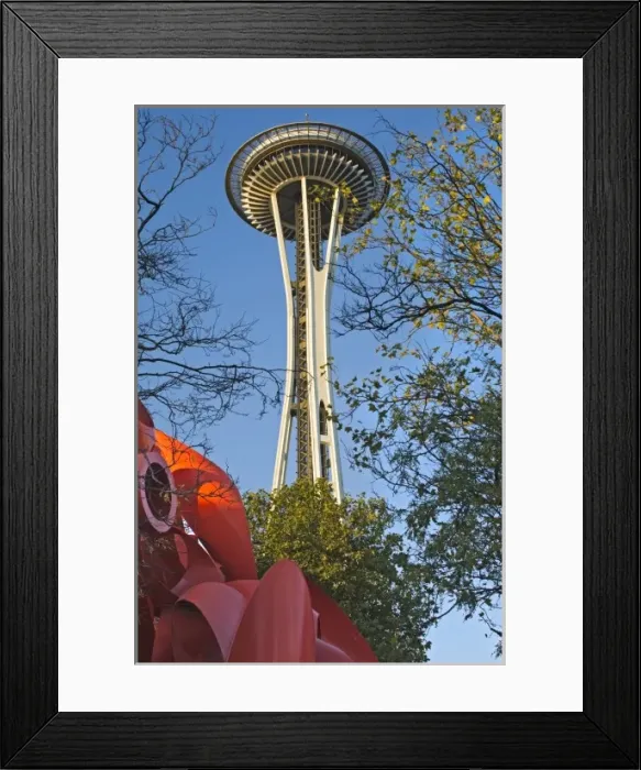 Framed Print : Looking up at the Space Needle in the Seattle Center in Seattle, Washington Framed Print : Looking up at the Space Needle in the Seattle Center in Seattle, Washington