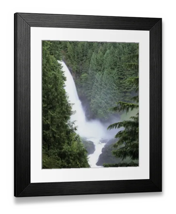 Framed Print : WA, Wallace Falls SP, Wallace Falls, Wallace River drops 250 feet at falls