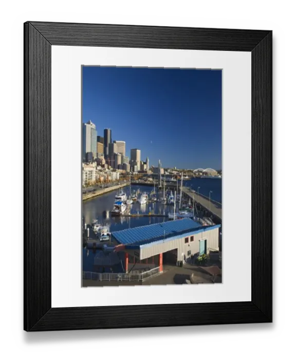 Framed Print : WA, Seattle, Seattle skyline from Pier 66 with Elliott Bay Framed Print : WA, Seattle, Seattle skyline from Pier 66 with Elliott Bay