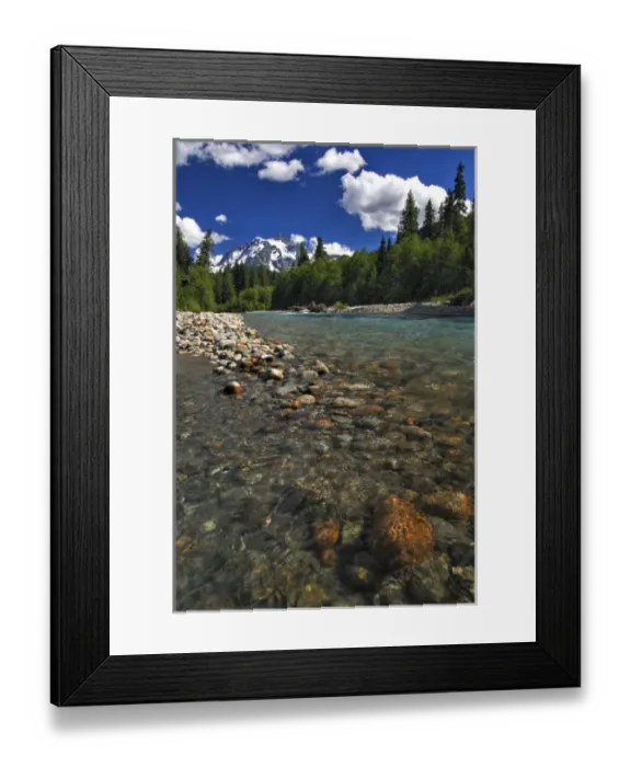 Framed Print : USA, Washington, Cascade Mountains, North Cascades NP. The Nooksak River flows beneath Mt