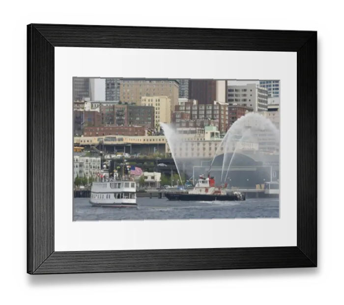 Framed Print : Tugboat races; historic steamboat Virginia V; fireboat Chief Sealth with monitor display Framed Print : Tugboat races; historic steamboat Virginia V; fireboat Chief Sealth with monitor display