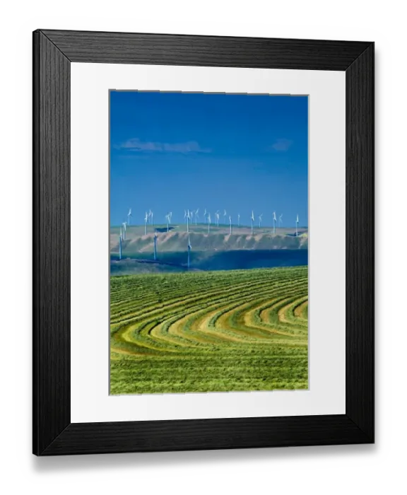 Framed Print : USA, Washington, Walla Walla. Wind turbines overlook farmland