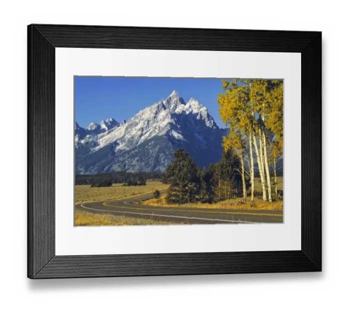 Framed Print : USA, Wyoming, Grand Teton NP. Teton Parkway winds below the magestic mountains of