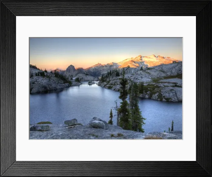 Framed Print : WA, Alpine Lakes Wilderness, Lower Robin Lake, at sunrise; with Mount Daniel