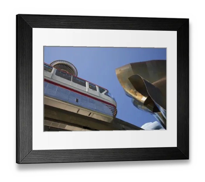 Framed Print : WA, Seattle, Seattle Center, Monorail with the Space Needle and Experience Music Project Framed Print : WA, Seattle, Seattle Center, Monorail with the Space Needle and Experience Music Project