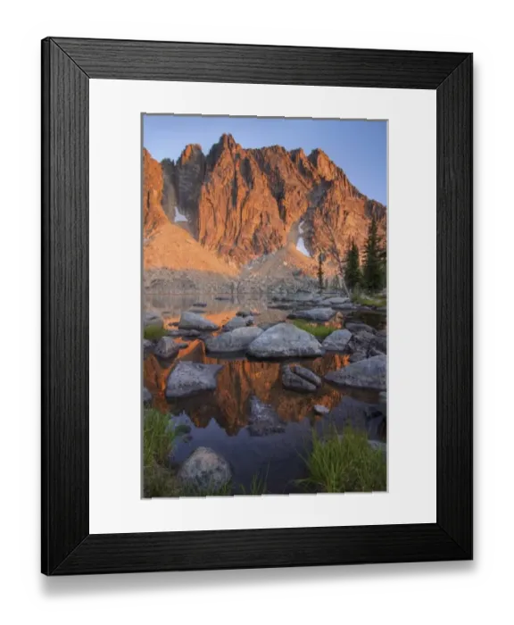 Framed Print : USA, Washington, North Cascade Mountains. Mountain reflection in Cathedral Lake Framed Print : USA, Washington, North Cascade Mountains. Mountain reflection in Cathedral Lake